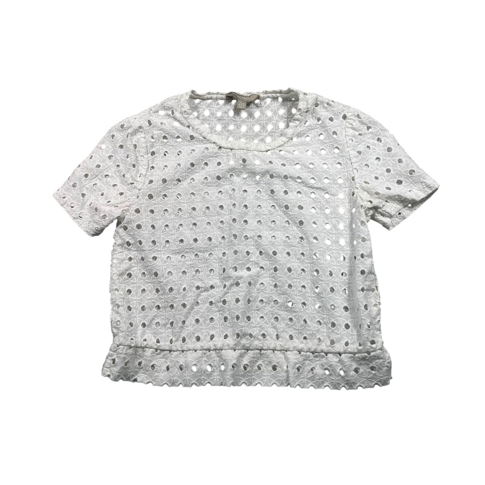 Banana Republic Petite XXS White Cotton Eyelet Embroidered Short Sleeve Top